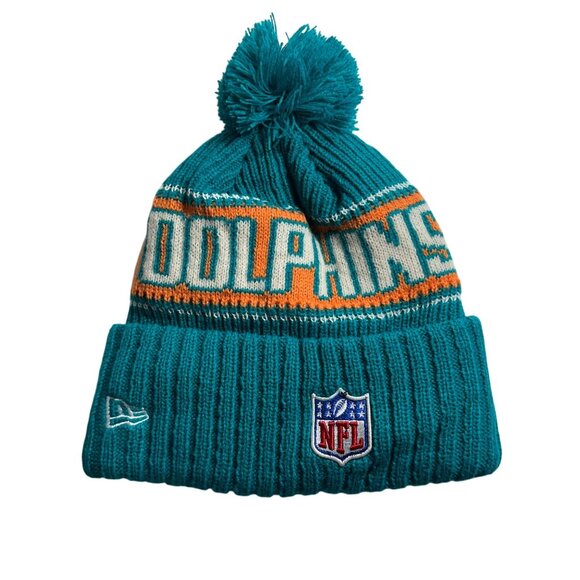 Miami Dolphins NFL New Era Knit Beanie W/Removeable Pom Football Fully Lined - Picture 2 of 9